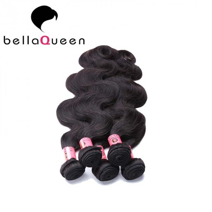 自然で黒いバージン ボディ波のペルーの人間の毛髪の織り方 100g
