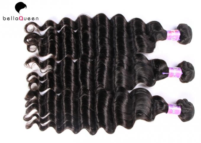 深い波の取除くこと無しで編む自然な黒 7A の等級のバージンの毛